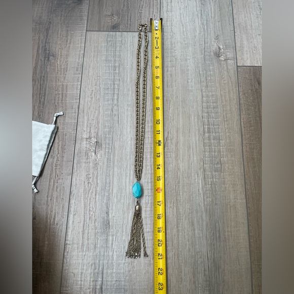 Lucky Brand Turquoise Pendant Necklace Tassel Gold Long Necklace Boho Western - Picture 4 of 5